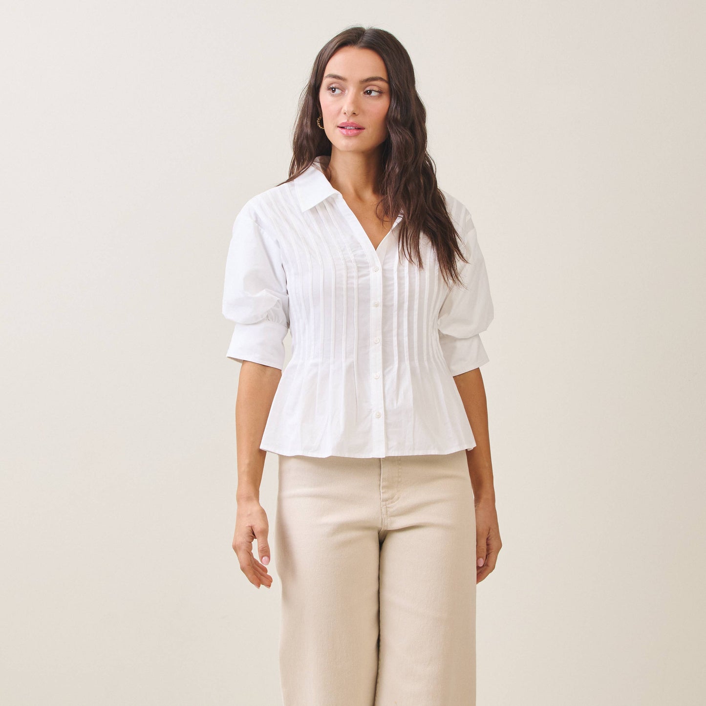 Belle Madison Pleated Poplin Blouse at Vogue Villa