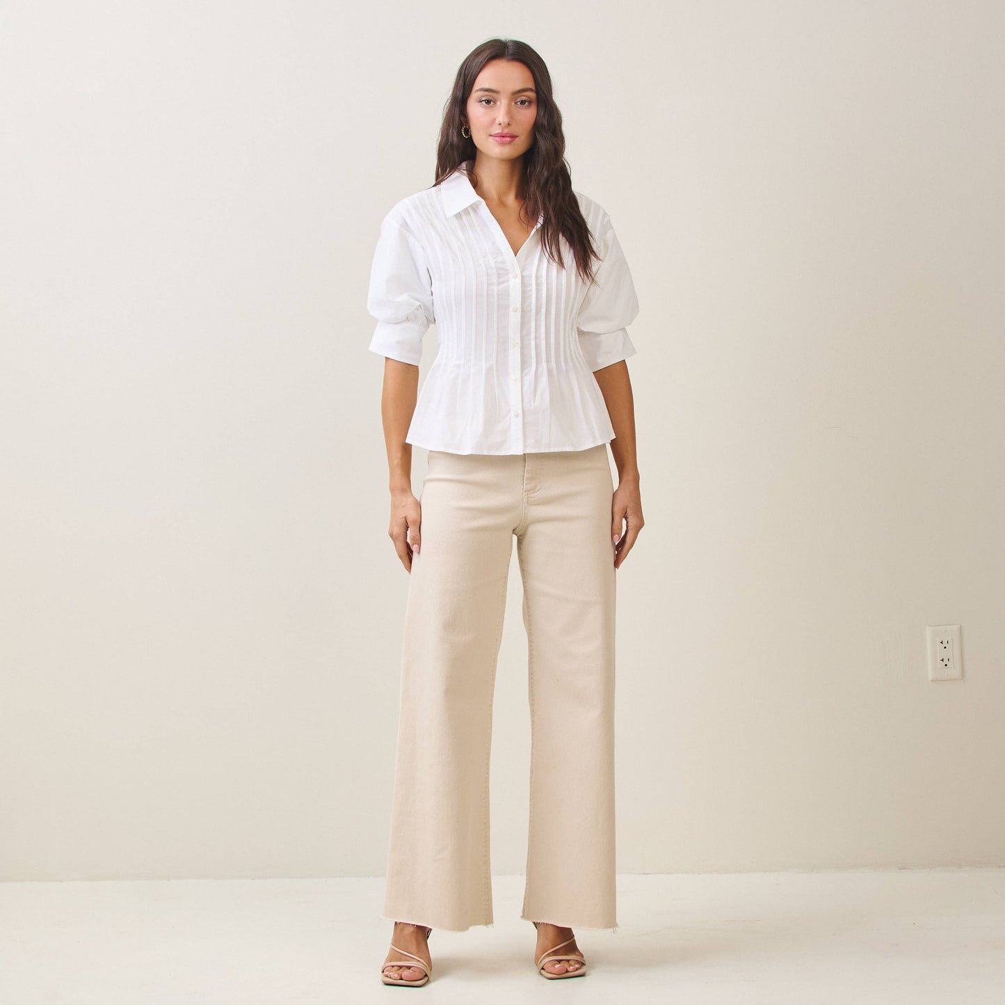 Belle Madison Pleated Poplin Blouse - alternate product view at Vogue Villa