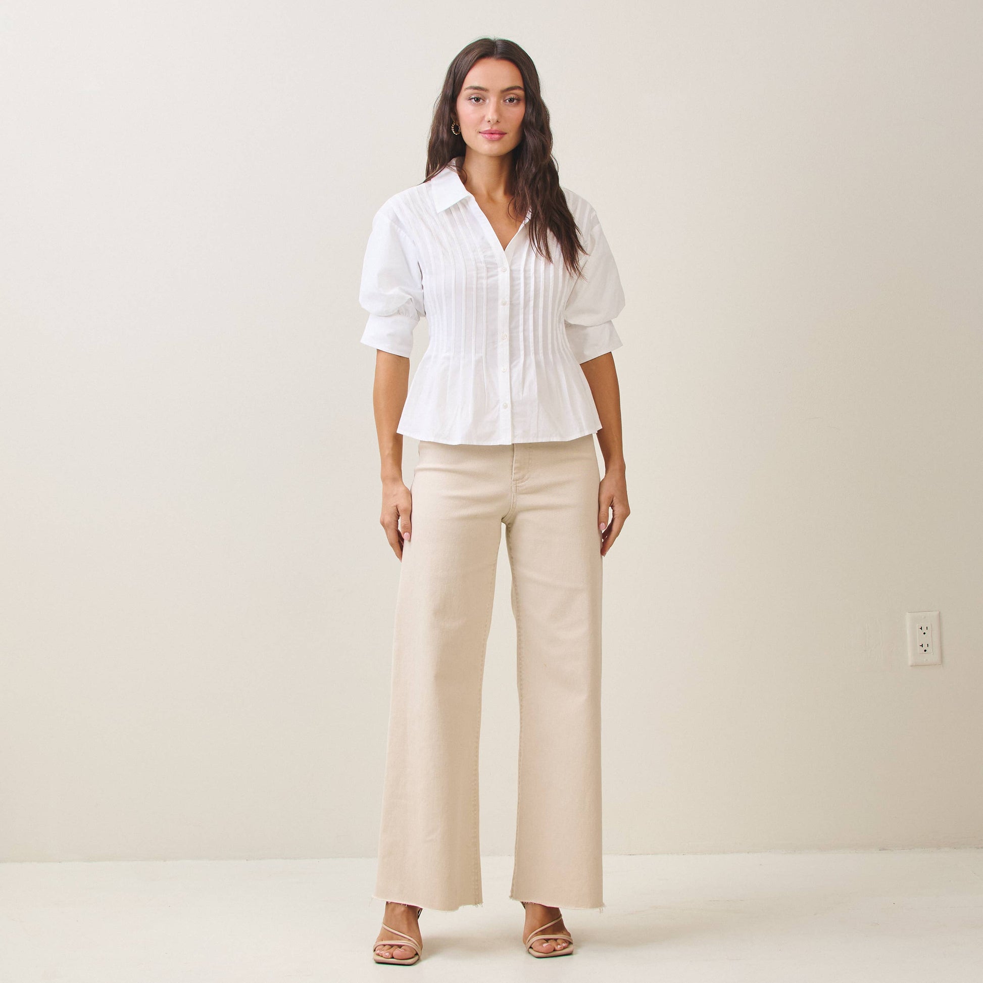 Belle Madison Pleated Poplin Blouse - alternate product view at Vogue Villa