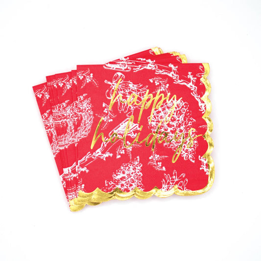 Red Toile Paper Beverage Napkin Packs