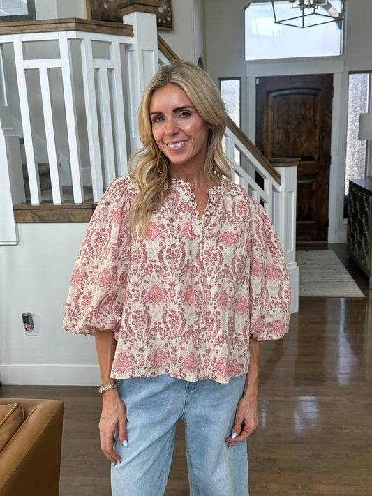 Rosalie Lace-Sleeve Blouse