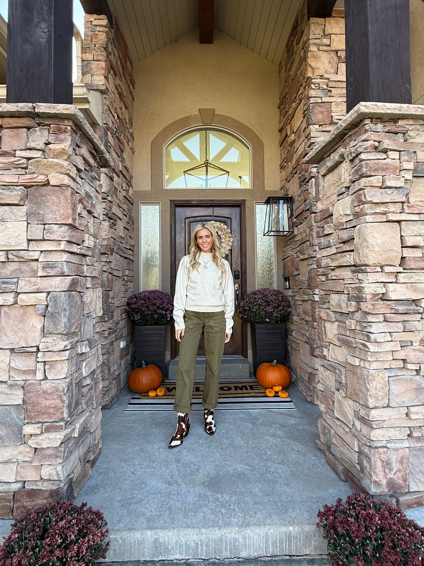 Olive High Rise Double-Cuffed Jeans