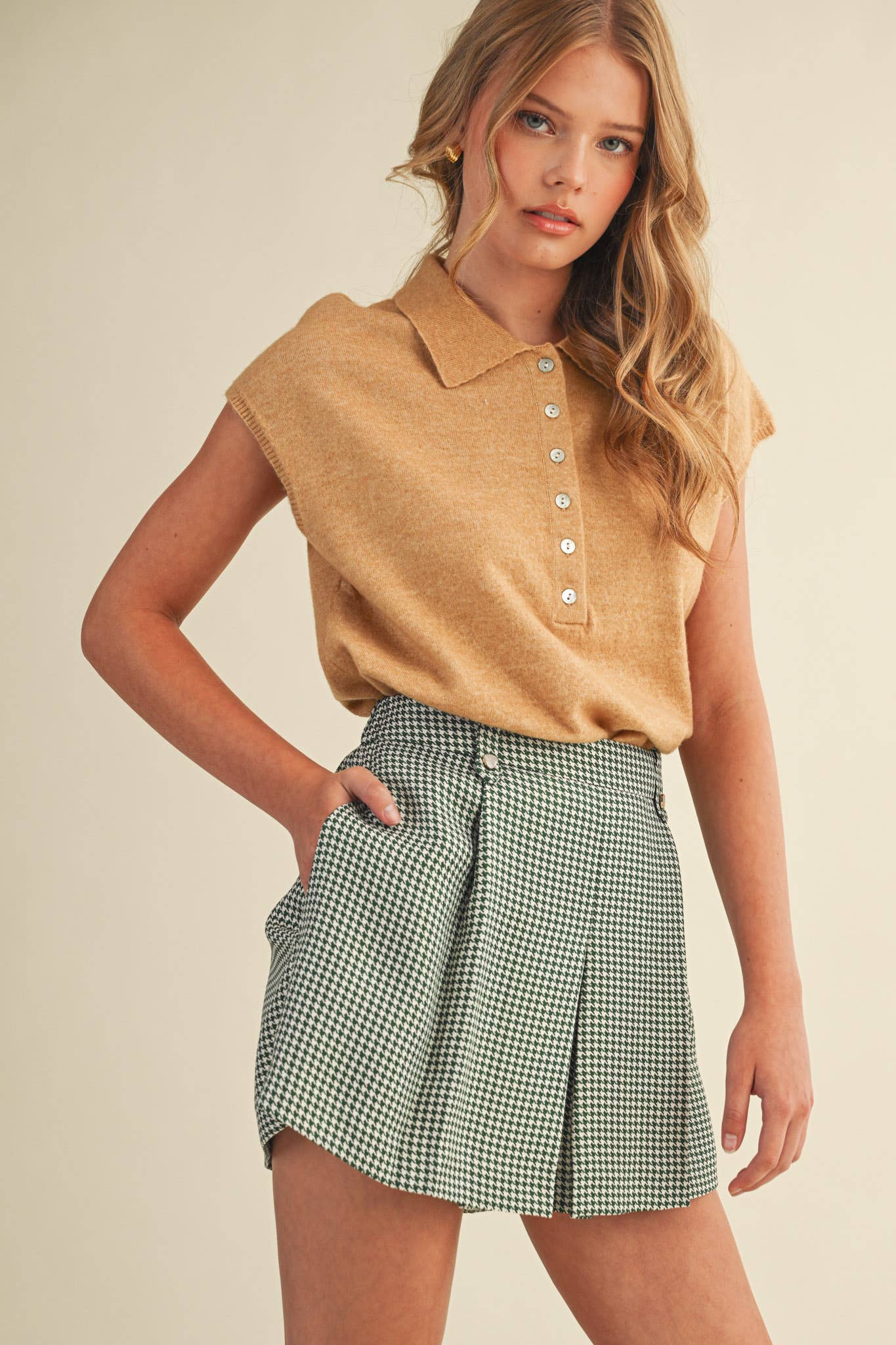 CAP SLEEVE COLLARED SWEATER