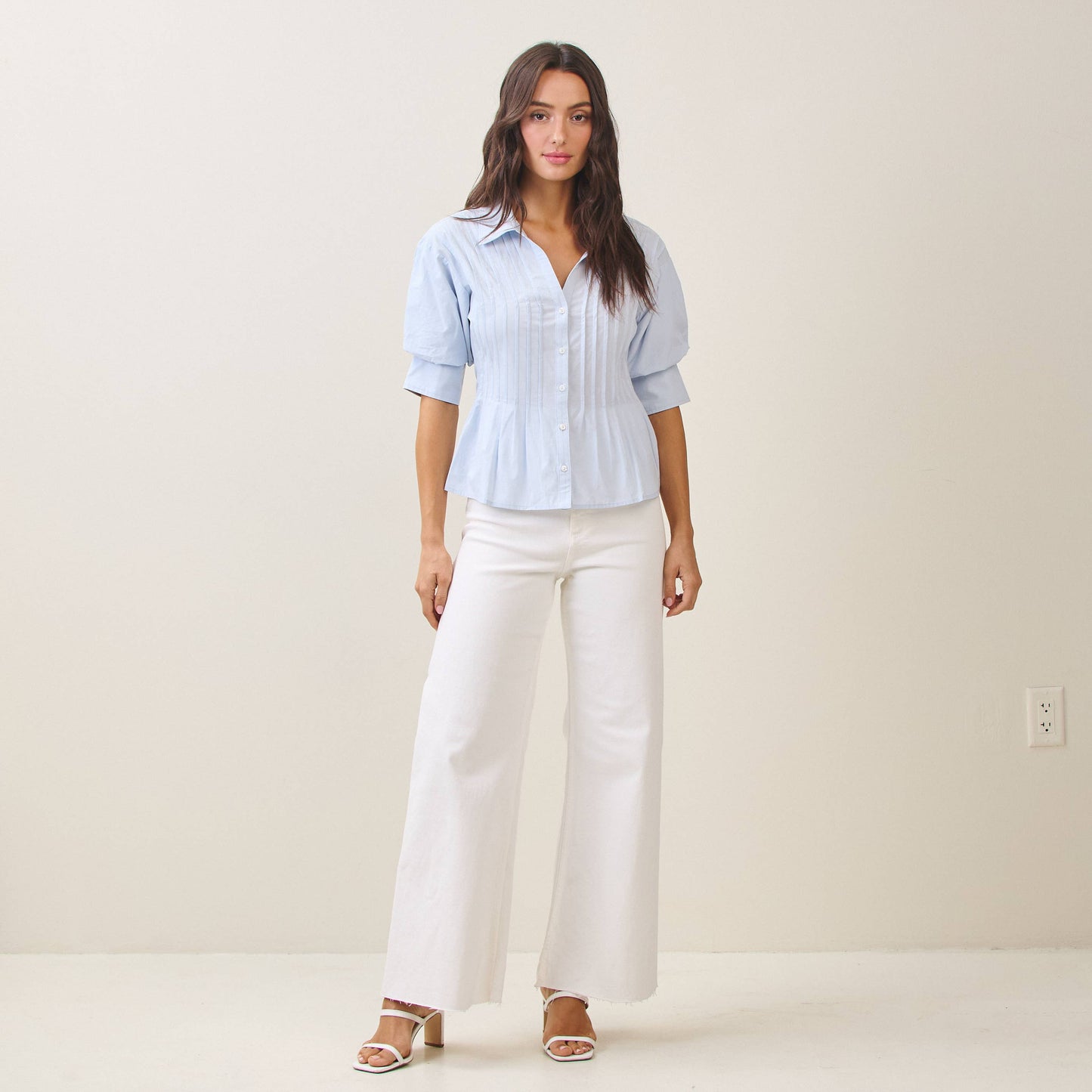 Belle Madison Pleated Poplin Blouse - alternate product view at Vogue Villa
