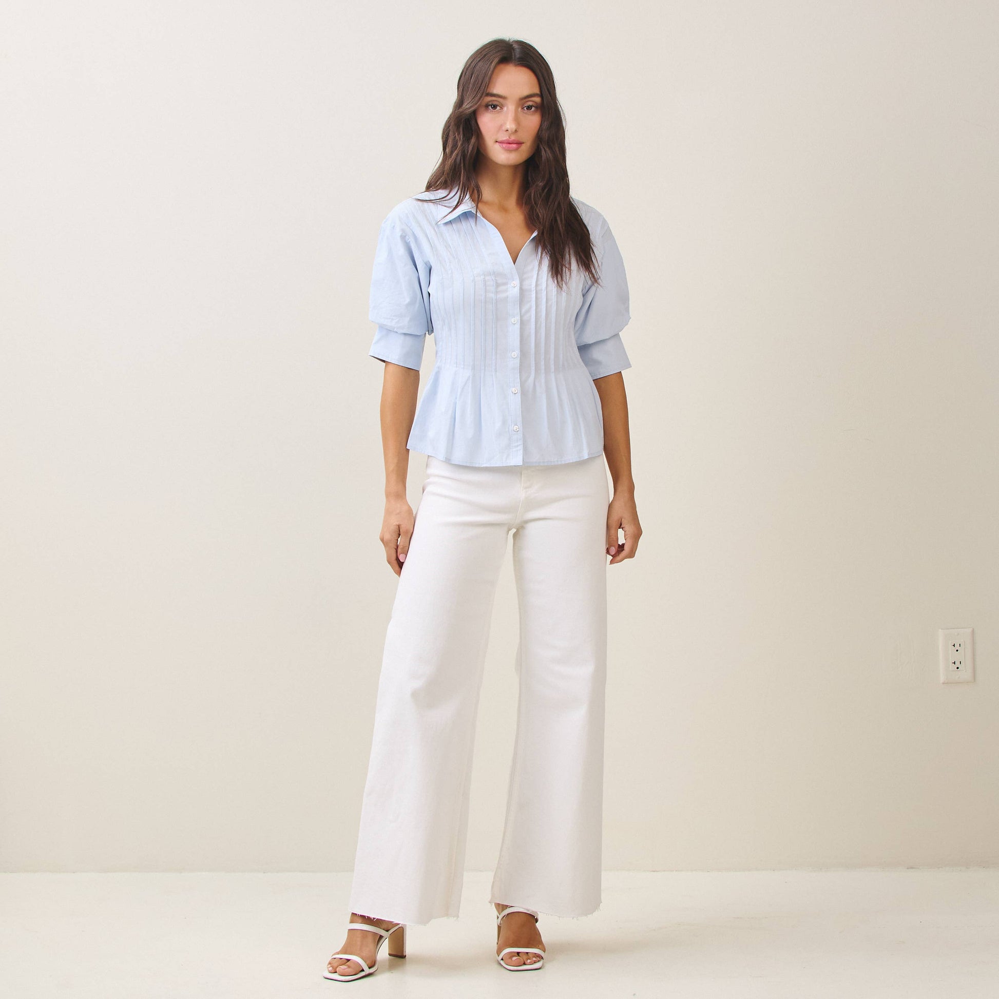 Belle Madison Pleated Poplin Blouse - alternate product view at Vogue Villa
