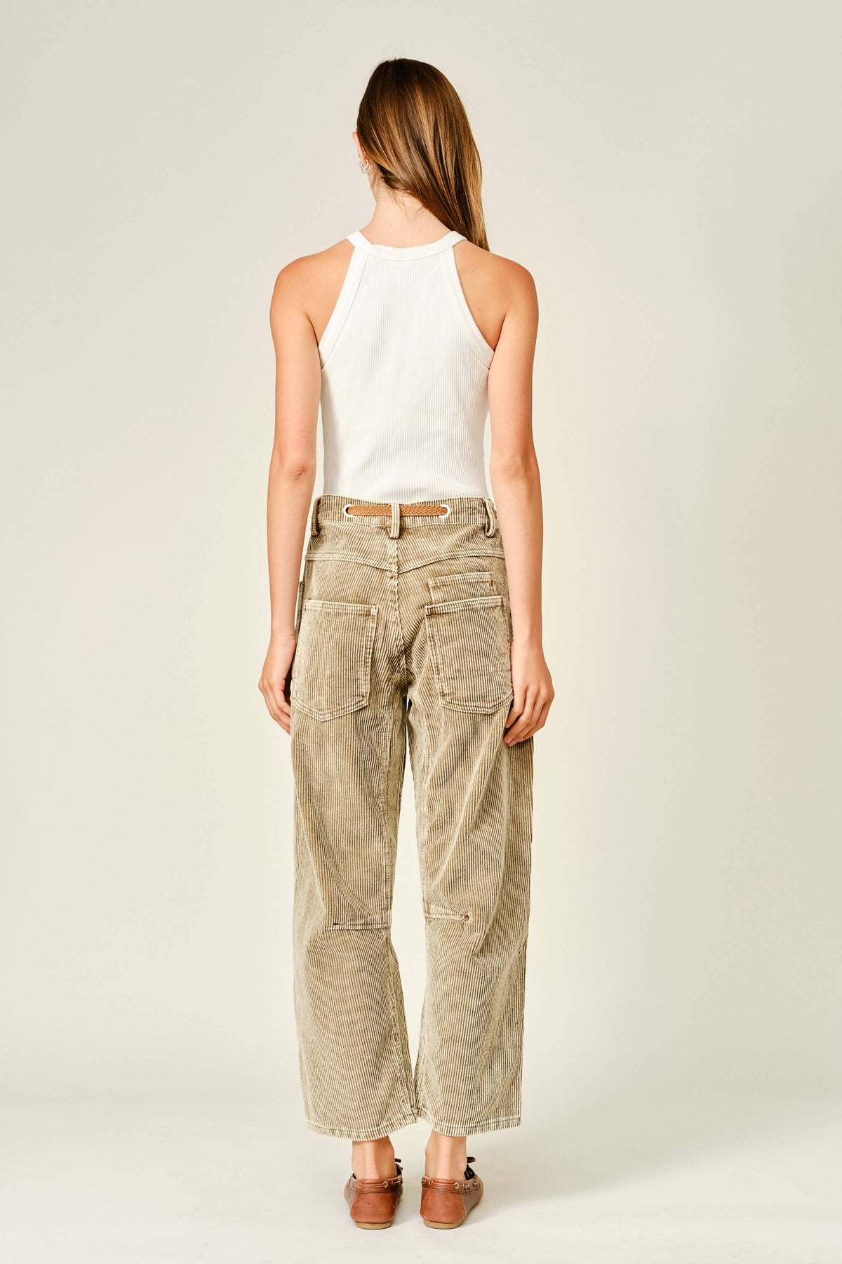 Barrel Corduroy Pants with Tie-Waist