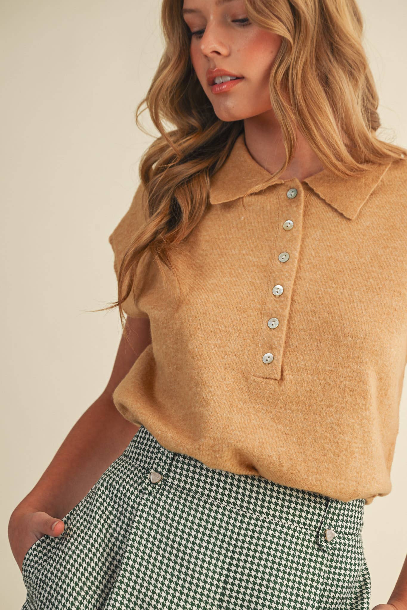 CAP SLEEVE COLLARED SWEATER