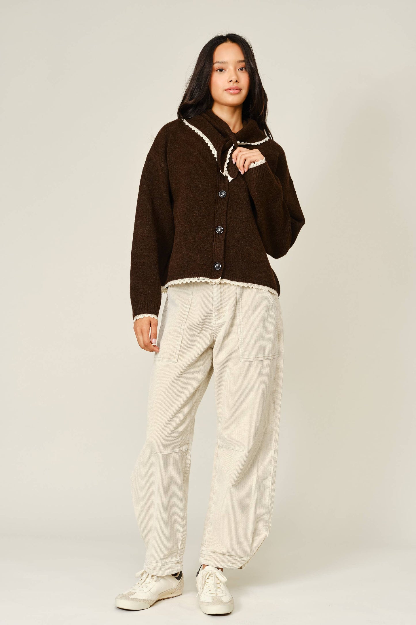 Lace Trim Scarf Cardigan