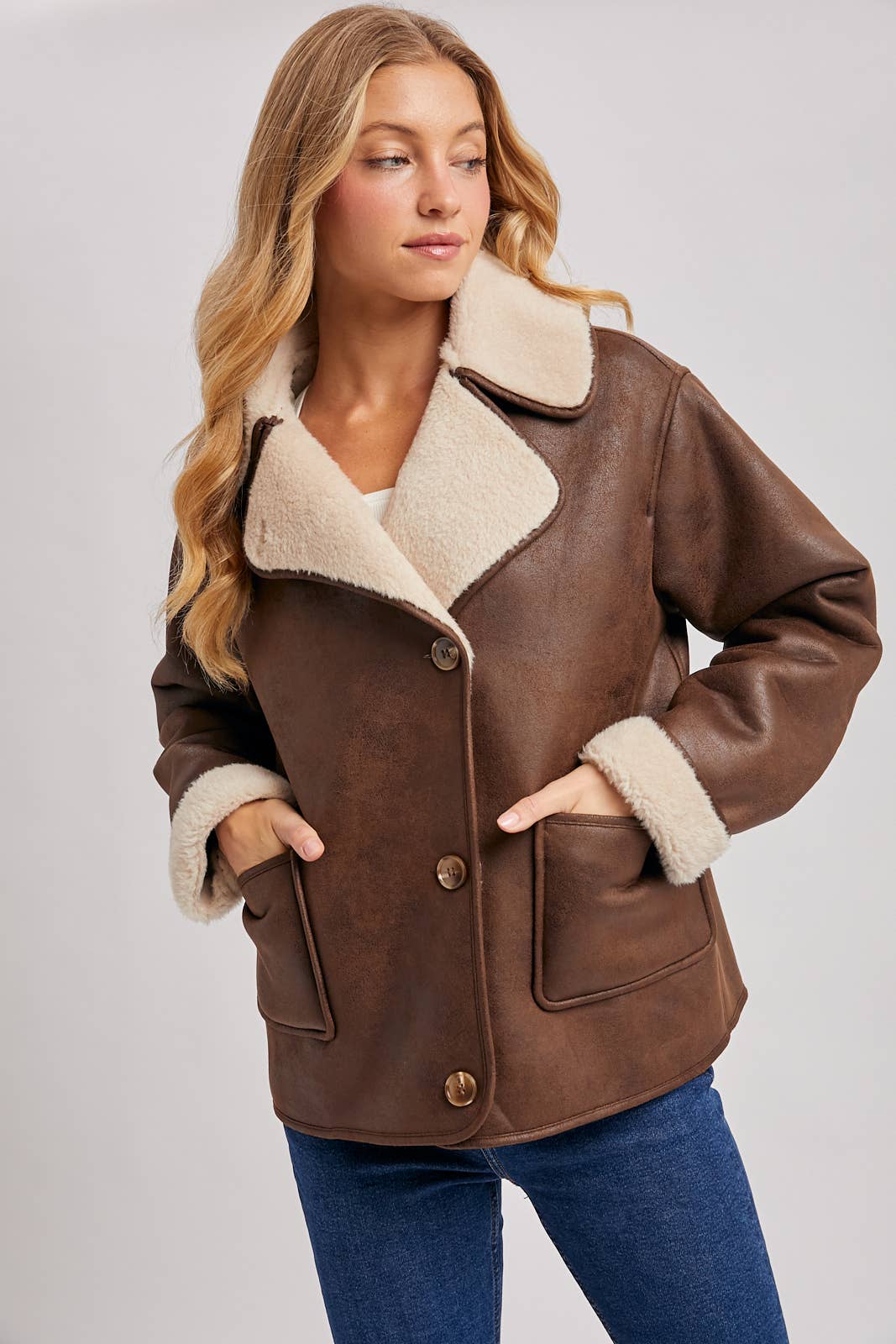 Shearling Faux Leather Coat