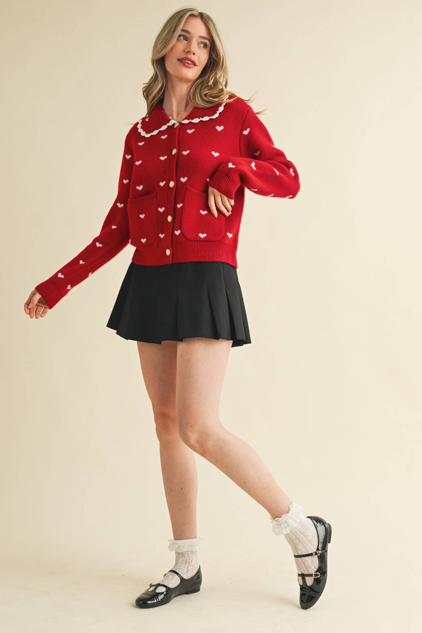 Doll Collar Heart Cardigan - alternate product view at Vogue Villa