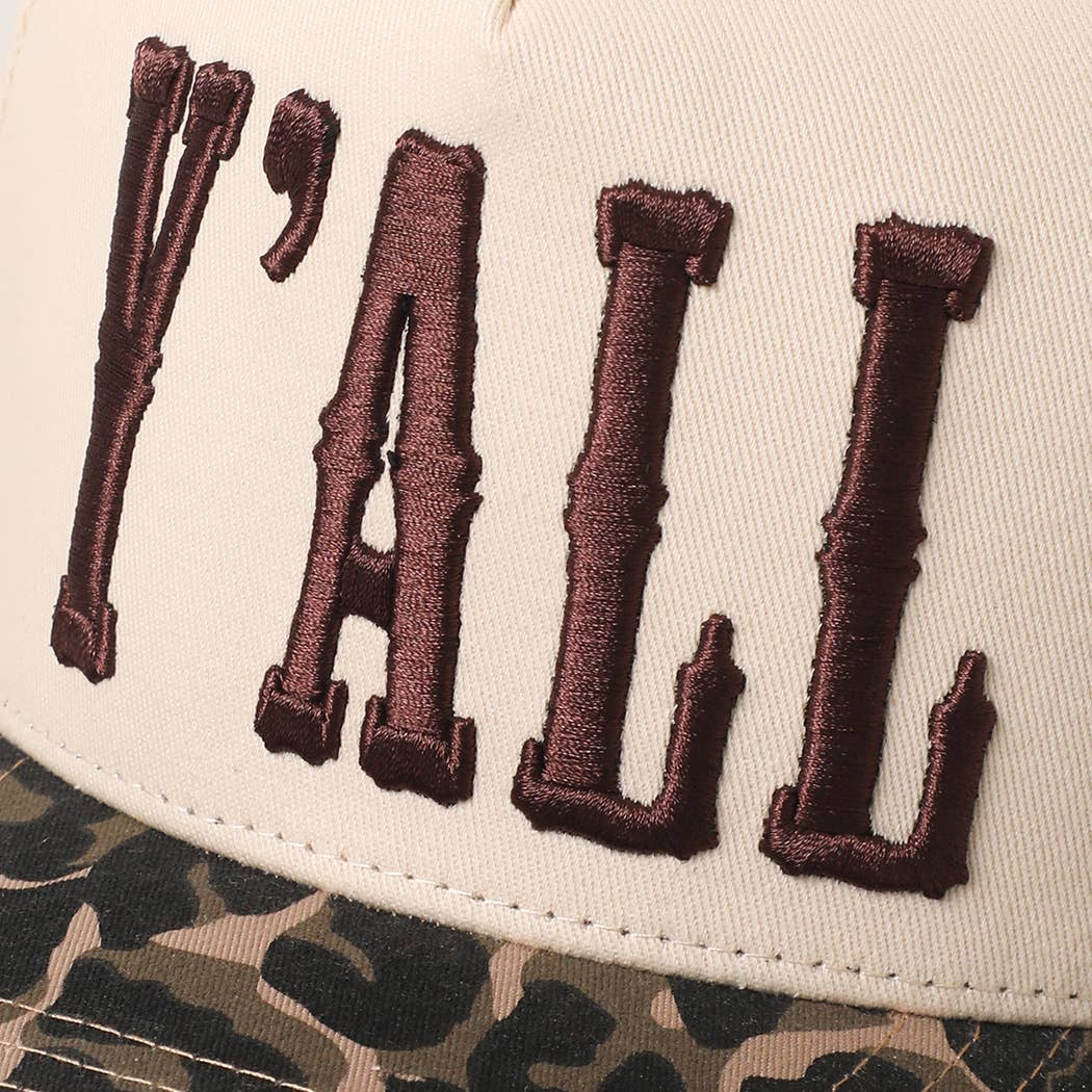 Y'ALL 3D Embroidered Two Tone Leopard Brim Trucker Hat