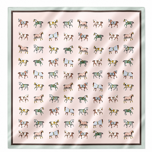 Equestrian Horse Print Satin Square Scarf - Classic Preppy