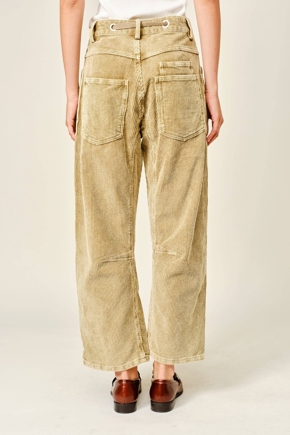 Barrel Corduroy Pants with Tie-Waist