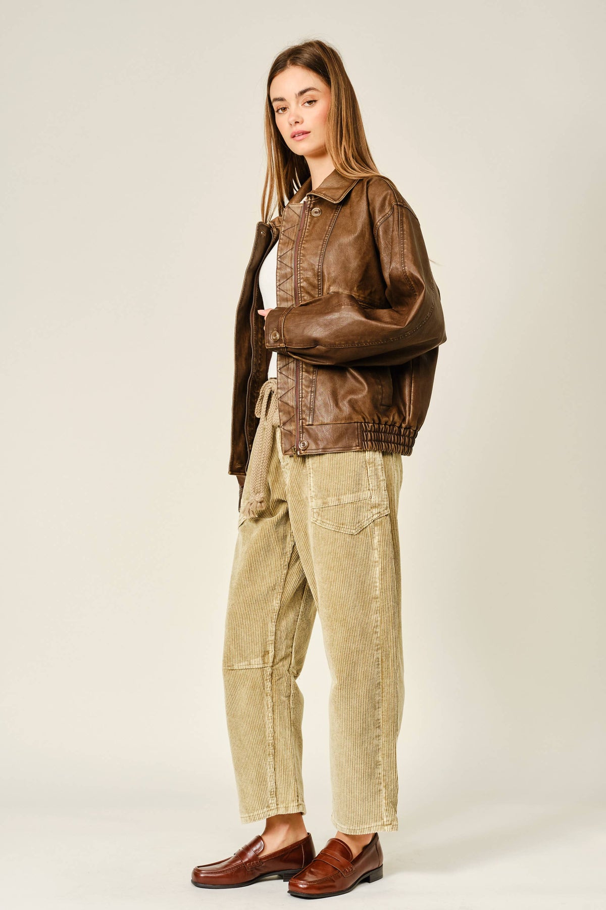 Barrel Corduroy Pants with Tie-Waist