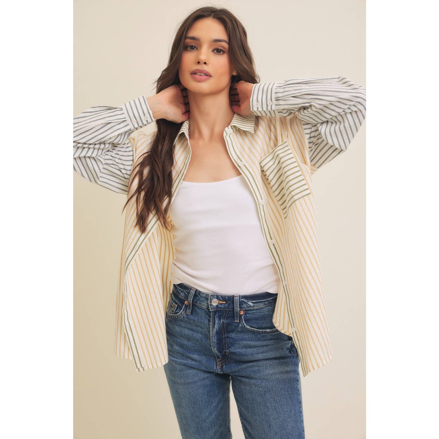 Mixed Stripe Button-Down Shirt