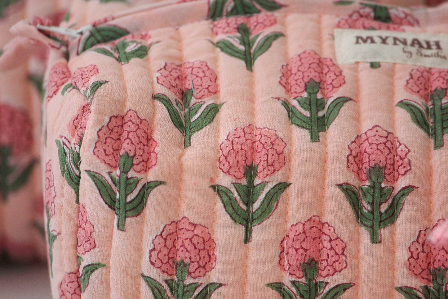 Blush Marigold hand print travel/makeup/organizer/quilted/bag-3 set