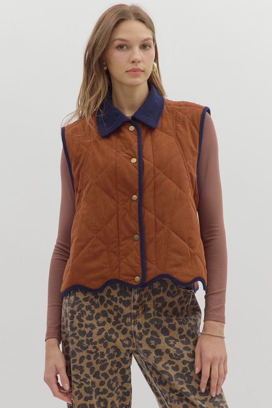 The Quilted Corduroy Scallop Hem Vest