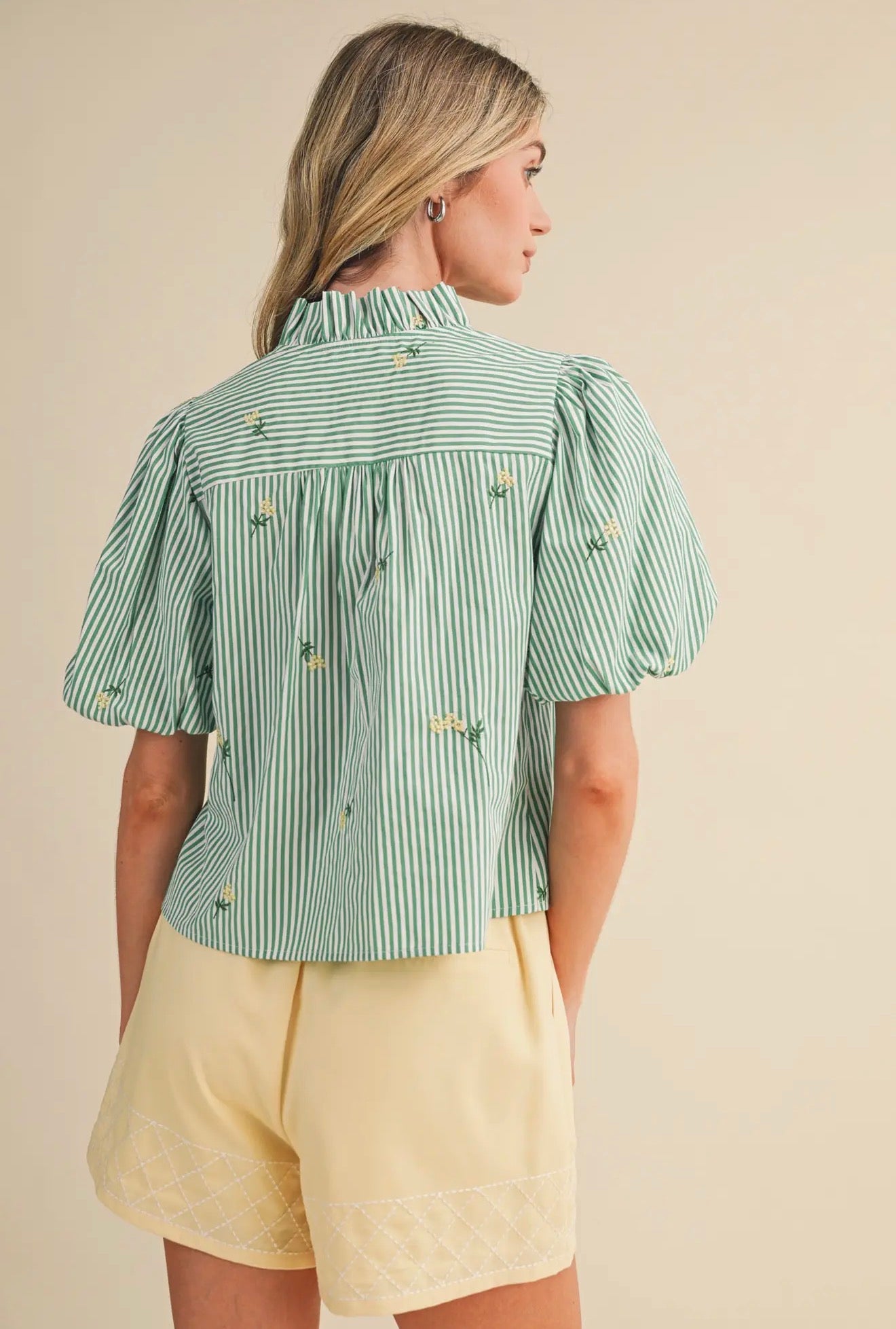 Emerson Embroidered Stripe Blouse - alternate product view at Vogue Villa