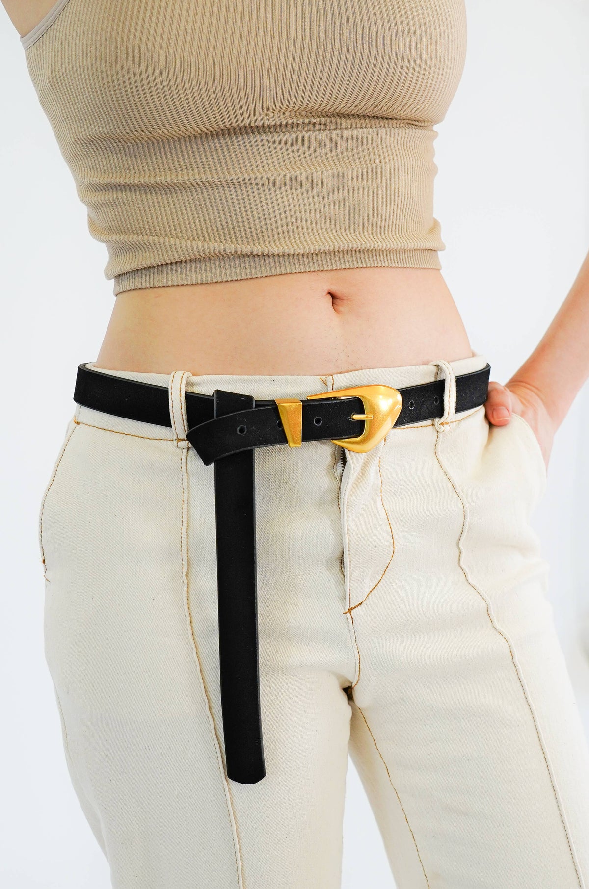 Skinny Suede Belt with Chubby Buckle