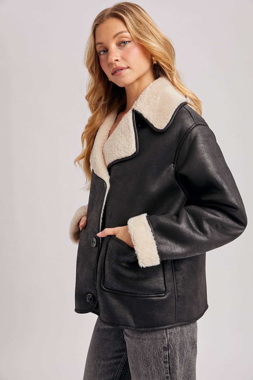 Shearling Faux Leather Coat