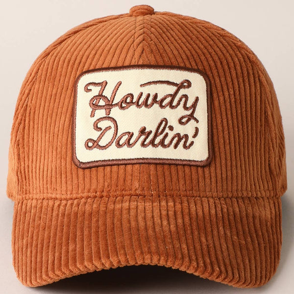 NEW FASHION CITY women\'s howdy darlin\' embroidery patch corduroy cap in burgundy Howdy Darlin main image 3