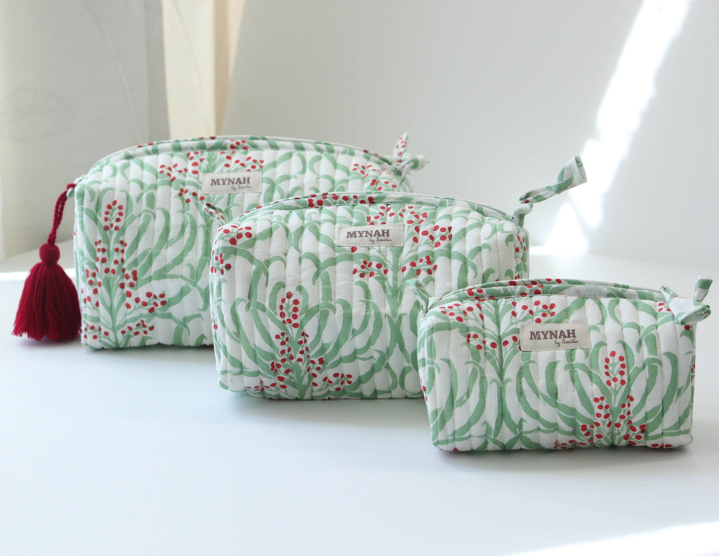 Holiday berries floral travel/make up/organizer/ bag-Set of 3