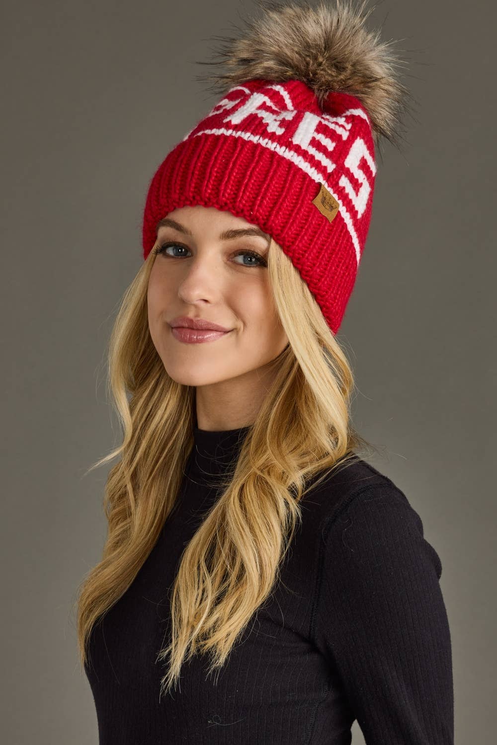 Red & White Apres Pom Hat