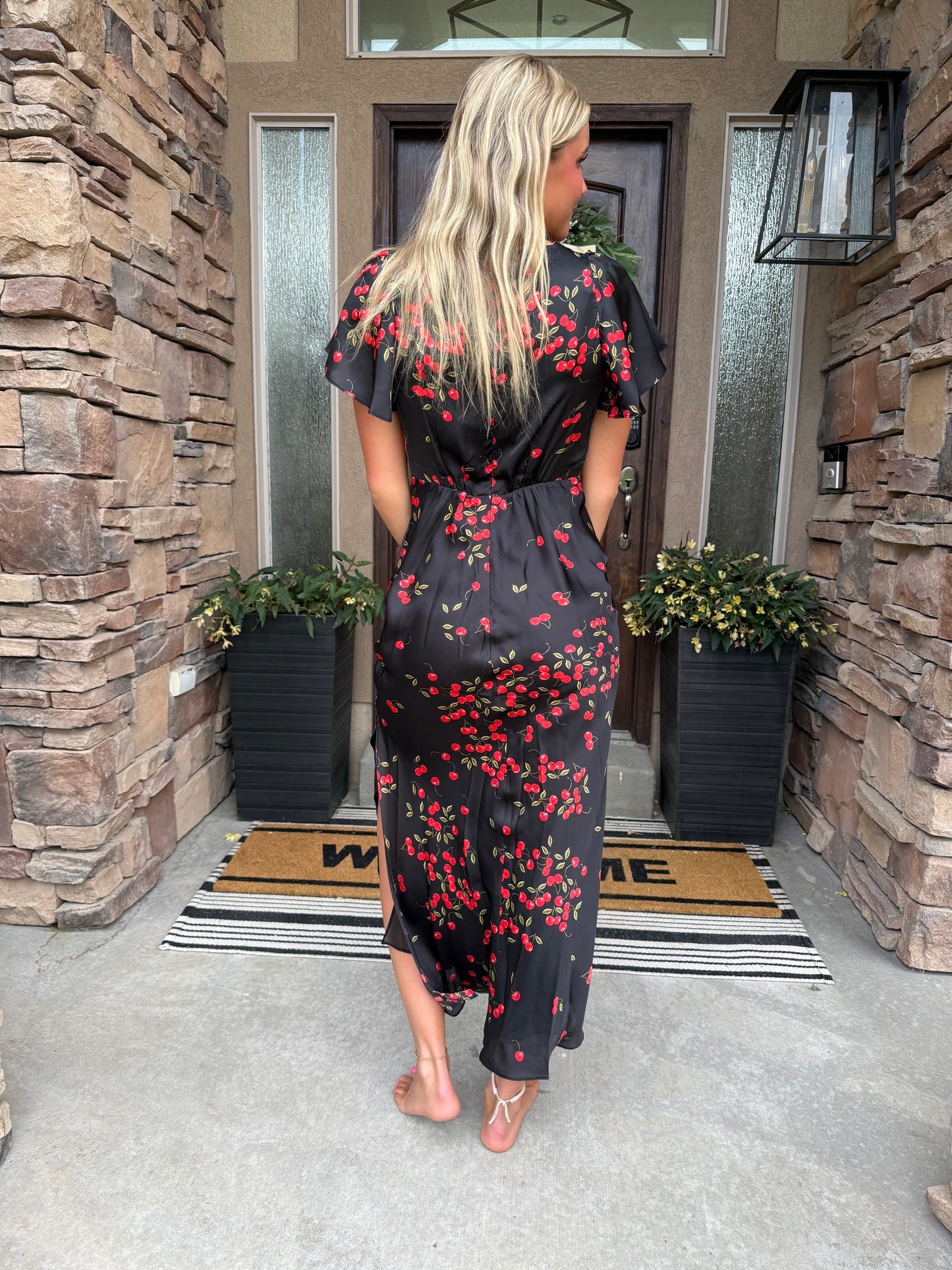Cherry Crush Satin Midi Dress