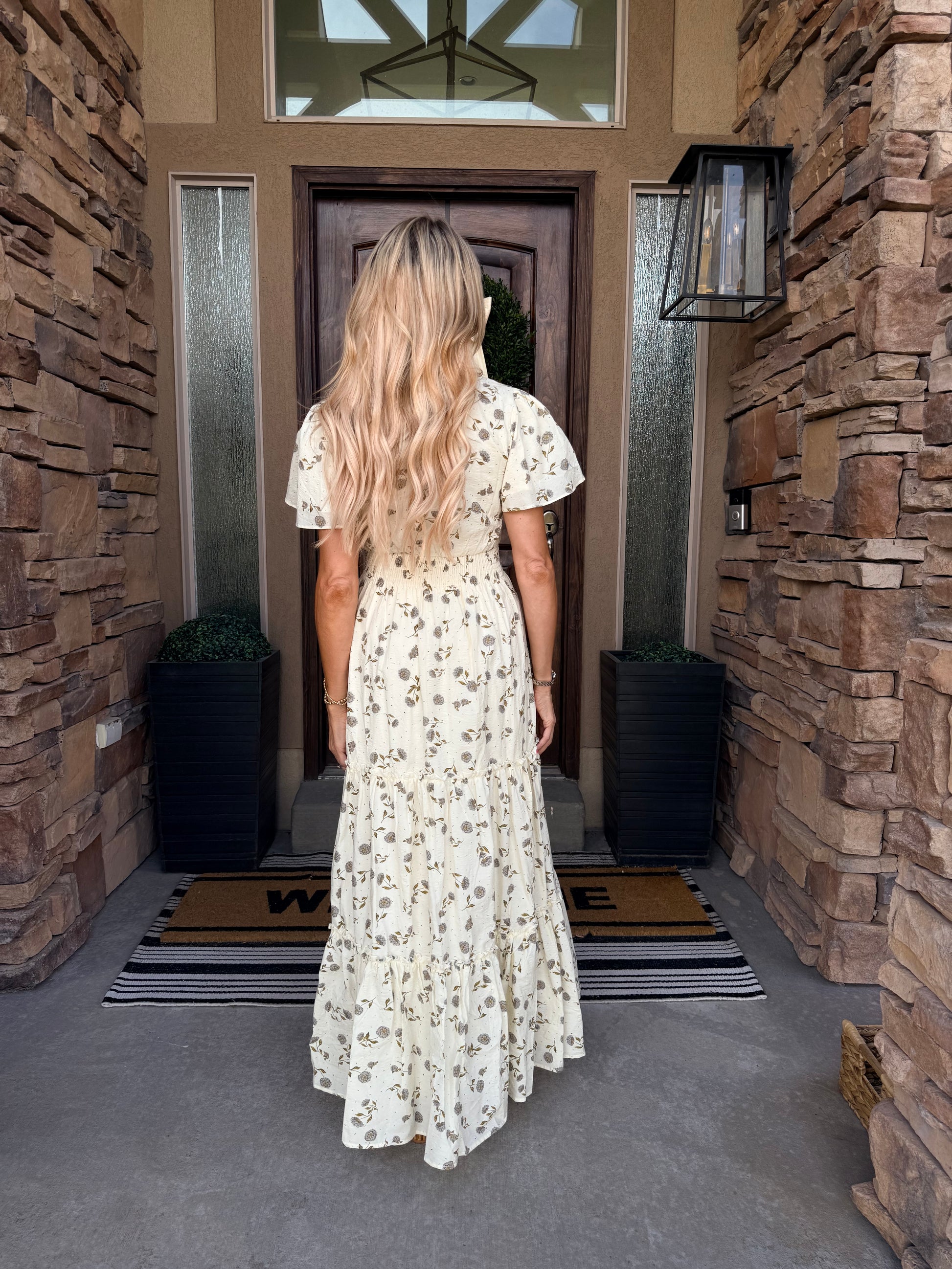 Hydrangea Maxi Tiered Dress - alternate product view at Vogue Villa
