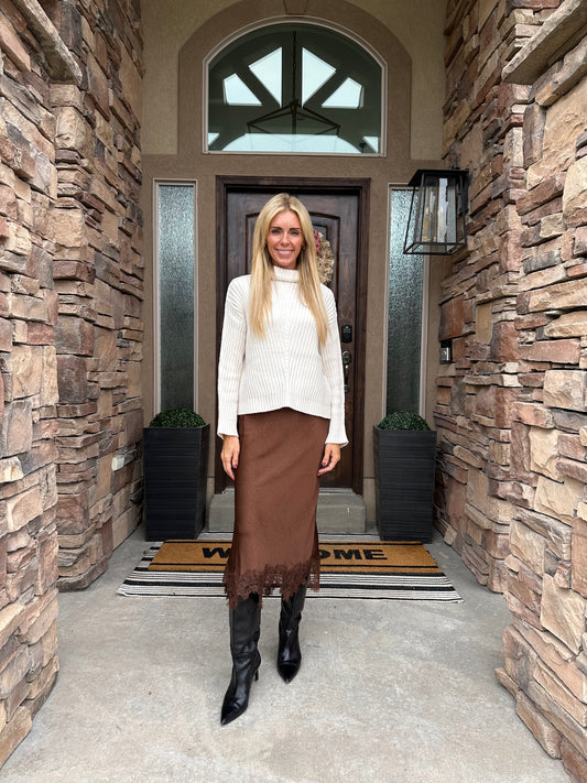 Mocha Lace Midi Skirt