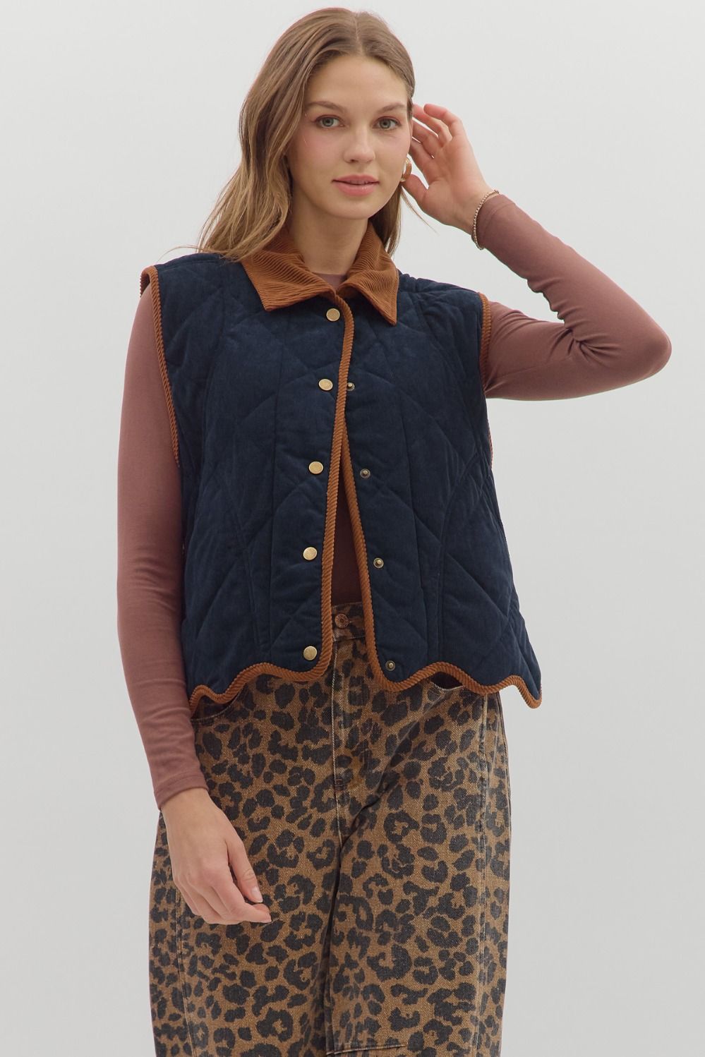 The Quilted Corduroy Scallop Hem Vest