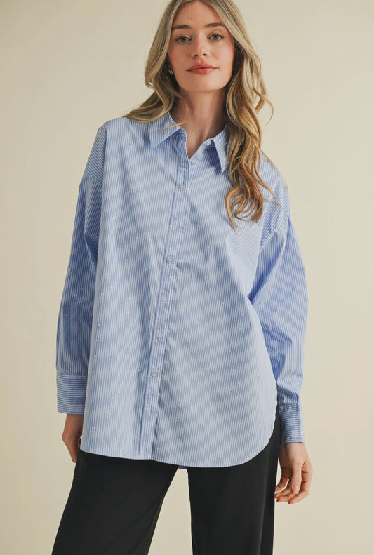 Harper Striped Crystal Button-Up