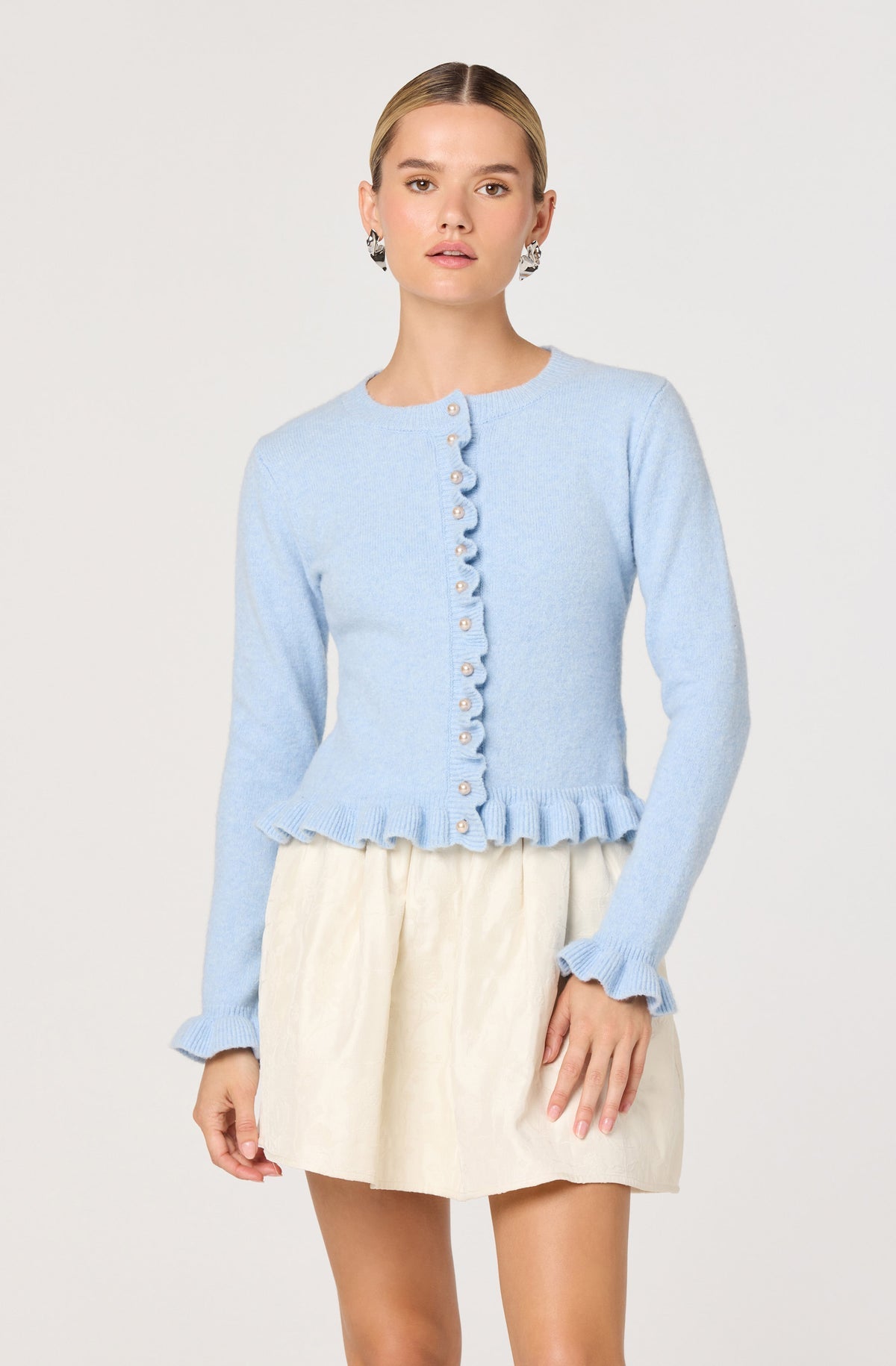 Eowyn Ruffle Trim Cardigan - alternate product view at Vogue Villa