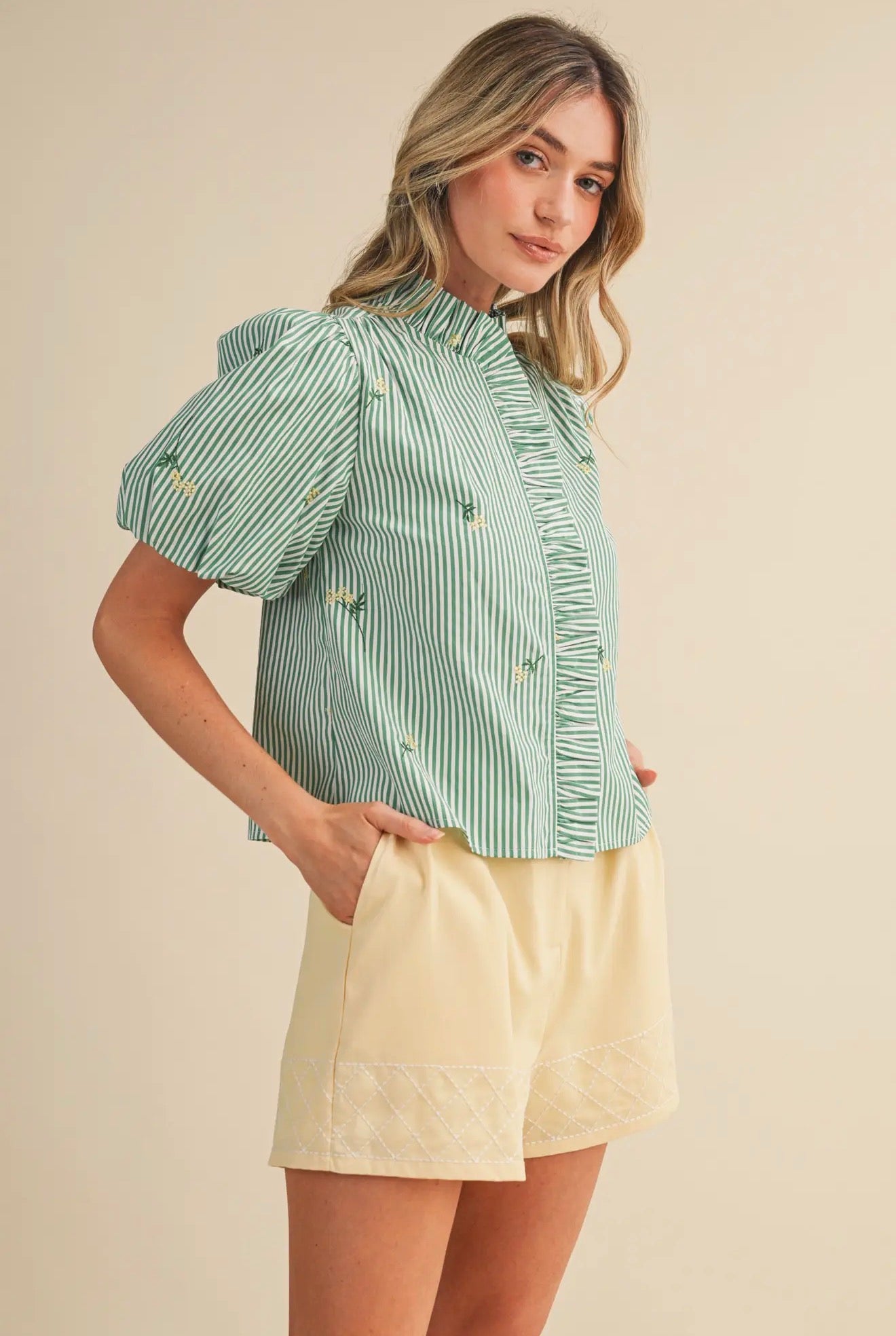 Emerson Embroidered Stripe Blouse - alternate product view at Vogue Villa