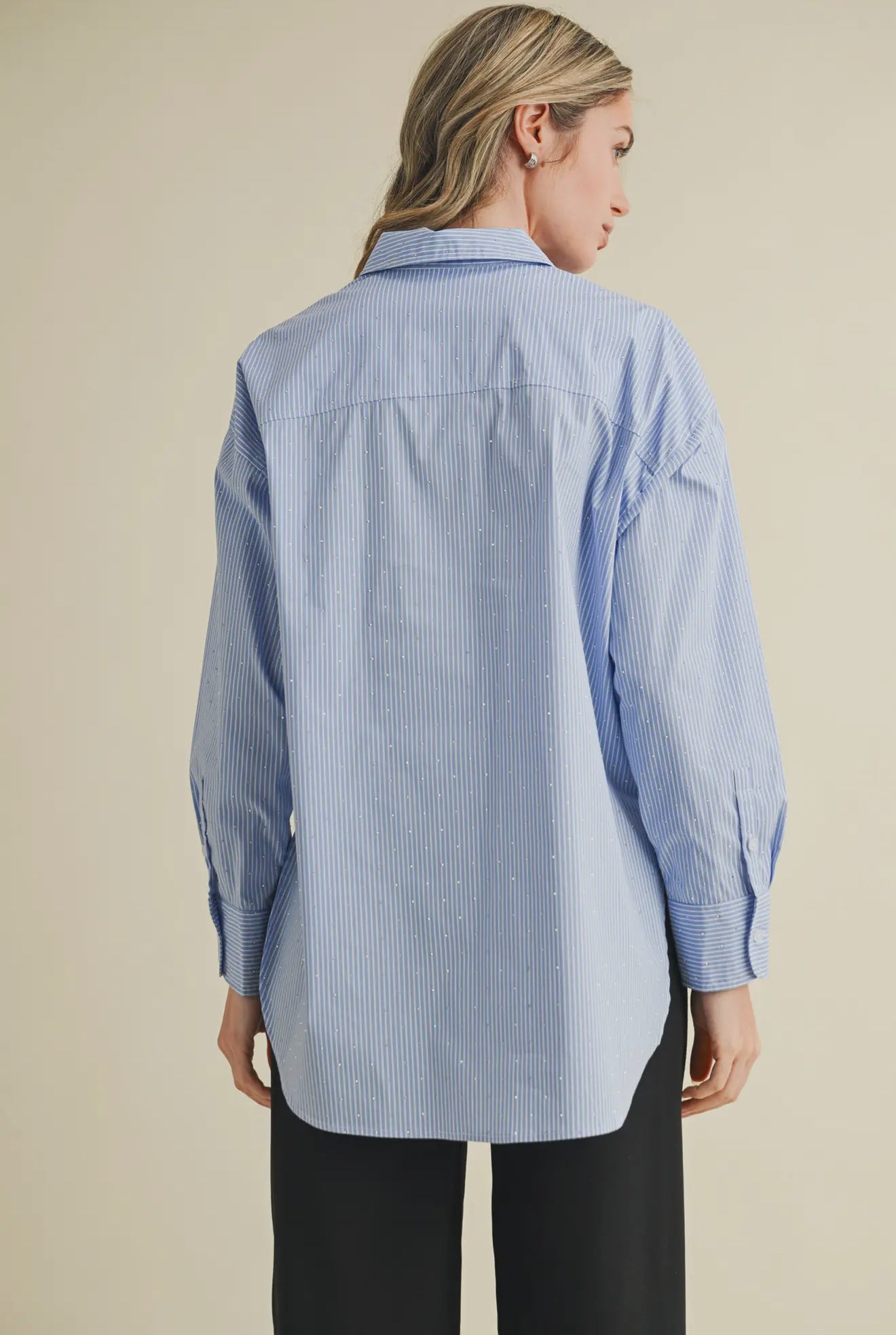 Harper Striped Crystal Button-Up