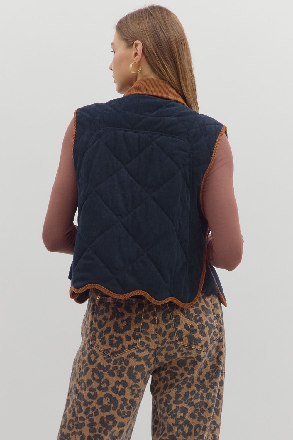 The Quilted Corduroy Scallop Hem Vest