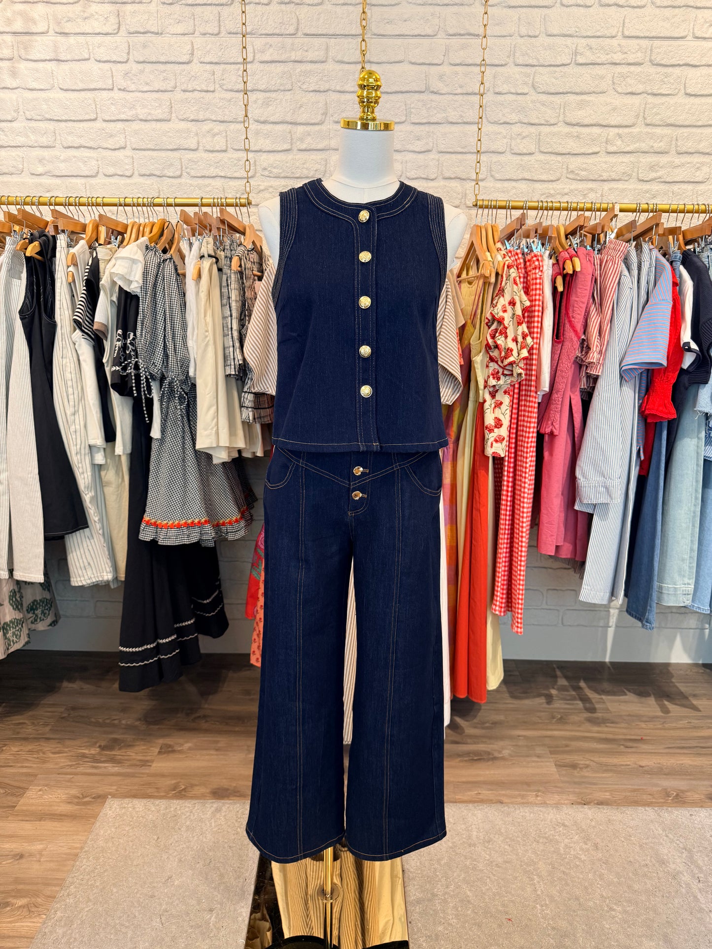 Button Front Denim Vest