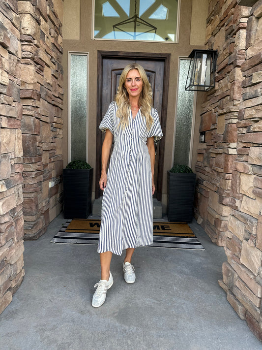 Savoy Striped Midi Dress