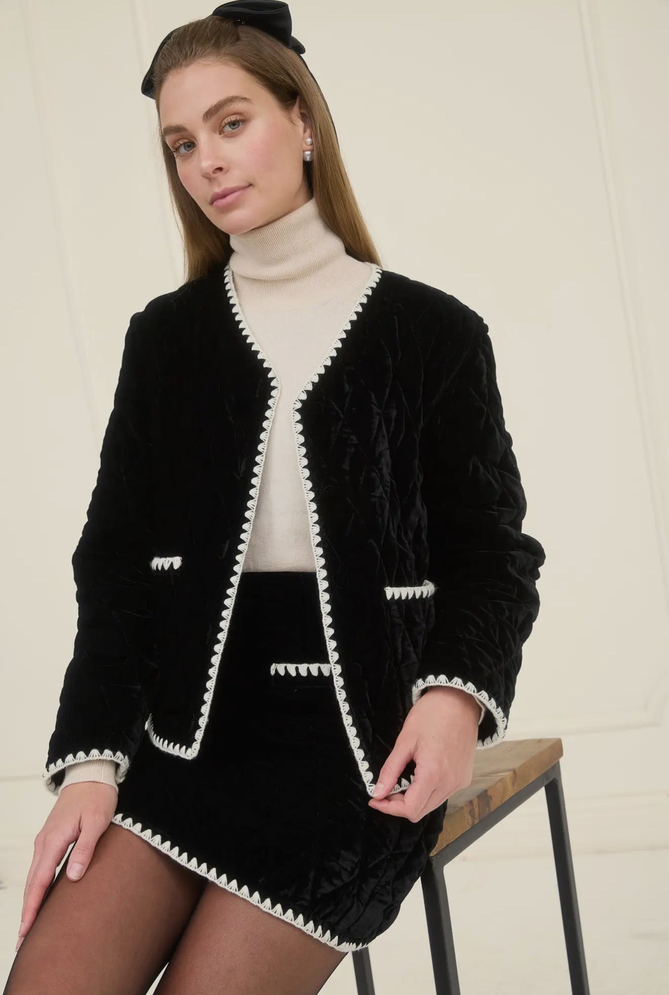 Velvet Quilted Contrast Stitch Jacket