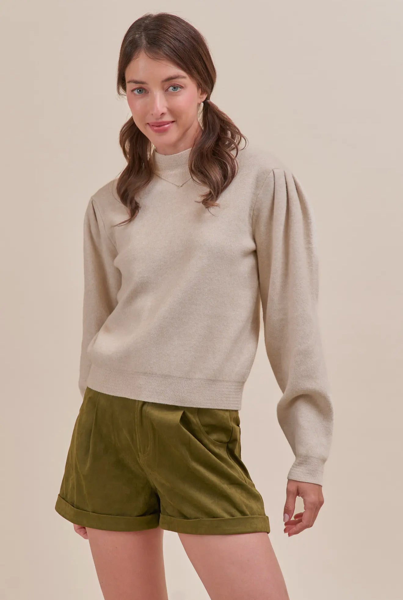 Mock Neck Puff Sleeve Sweater