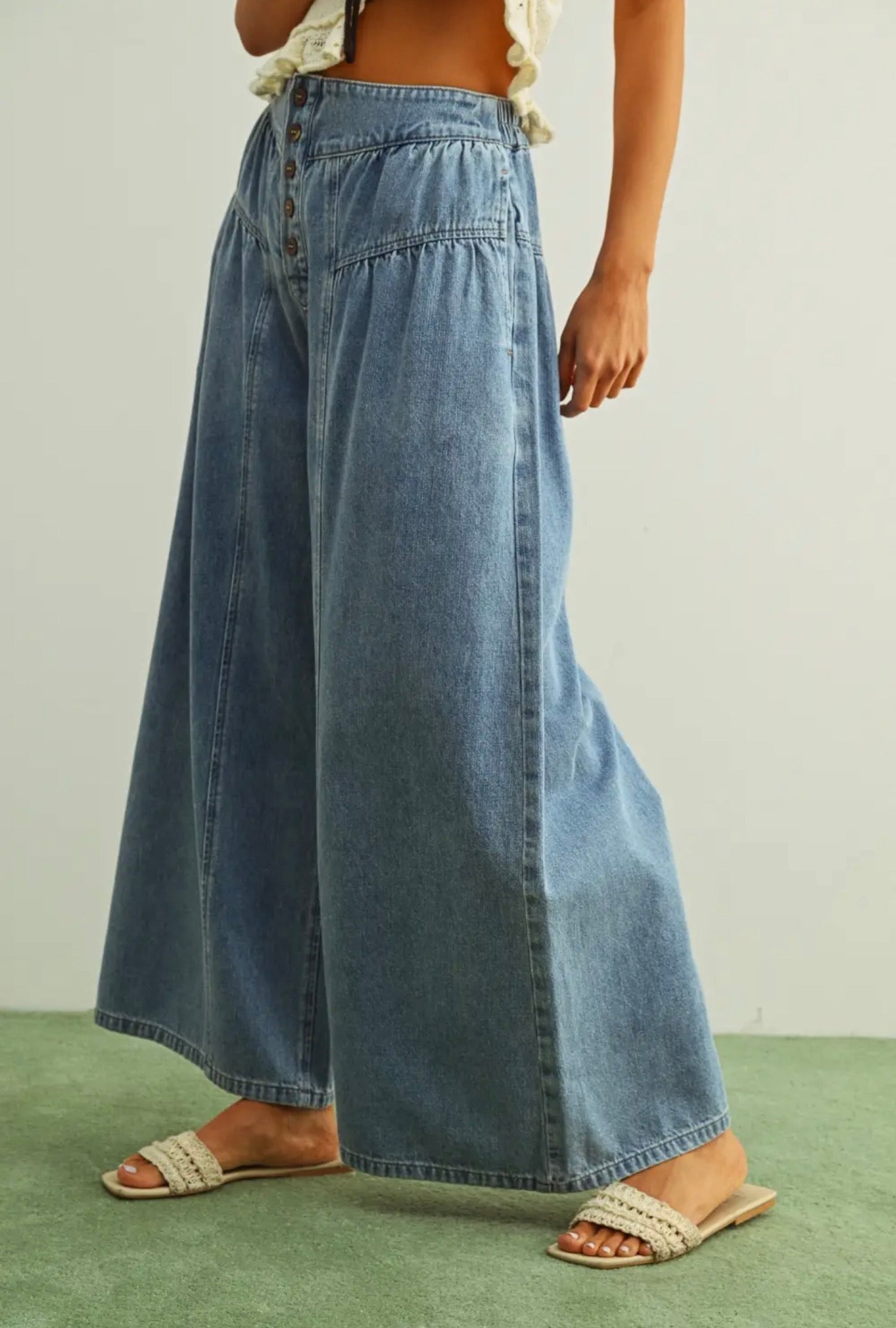 The Sloane Button-Fly Wide Leg Jeans - alternate product view at Vogue Villa