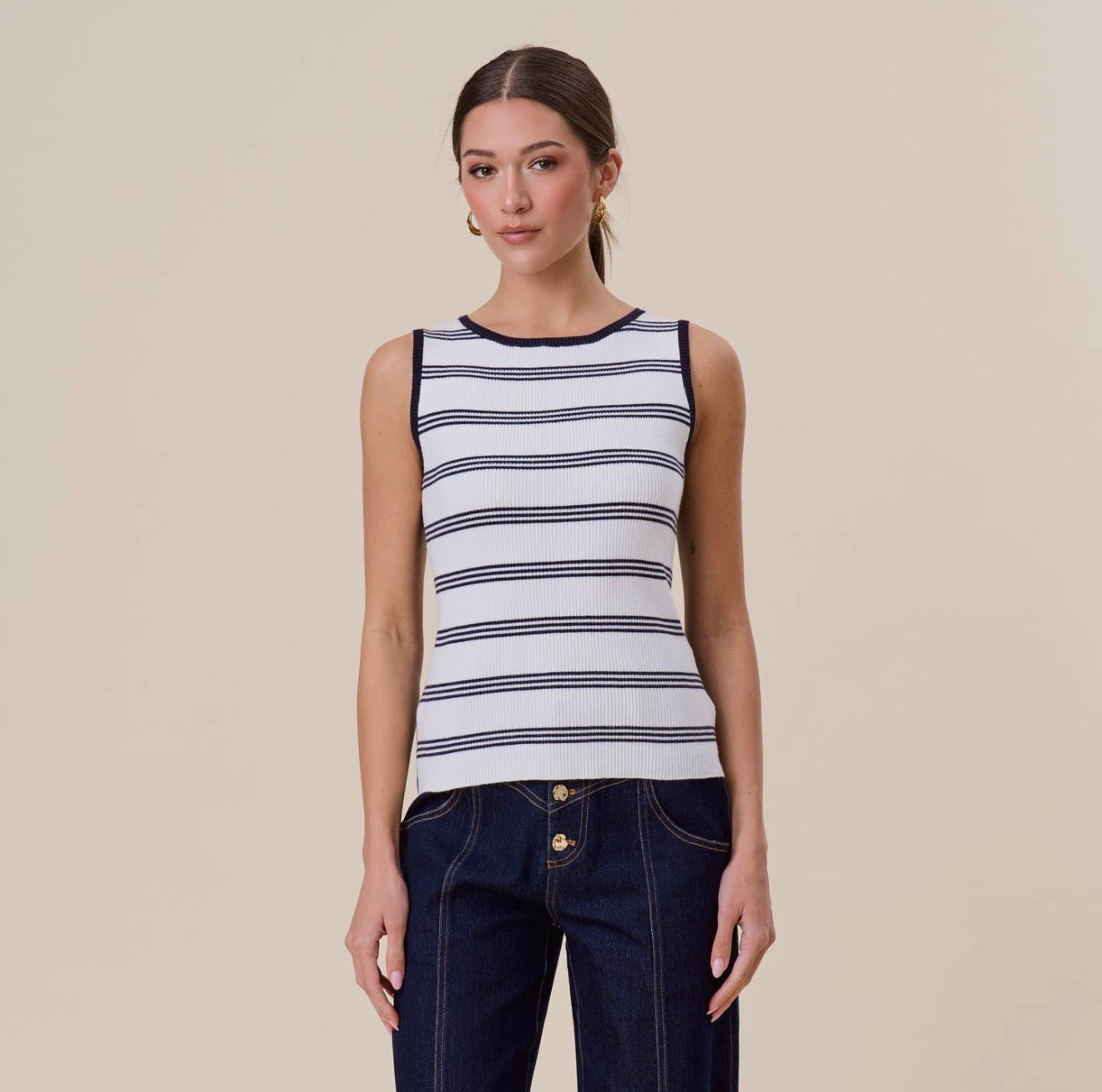 Stripe Knit Sweater Sleeveless Top