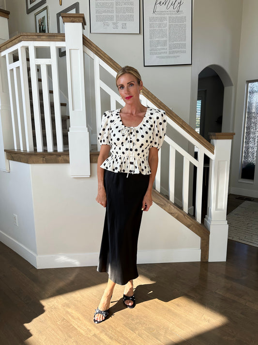 Polka Dot Print Scoop Neckline Top