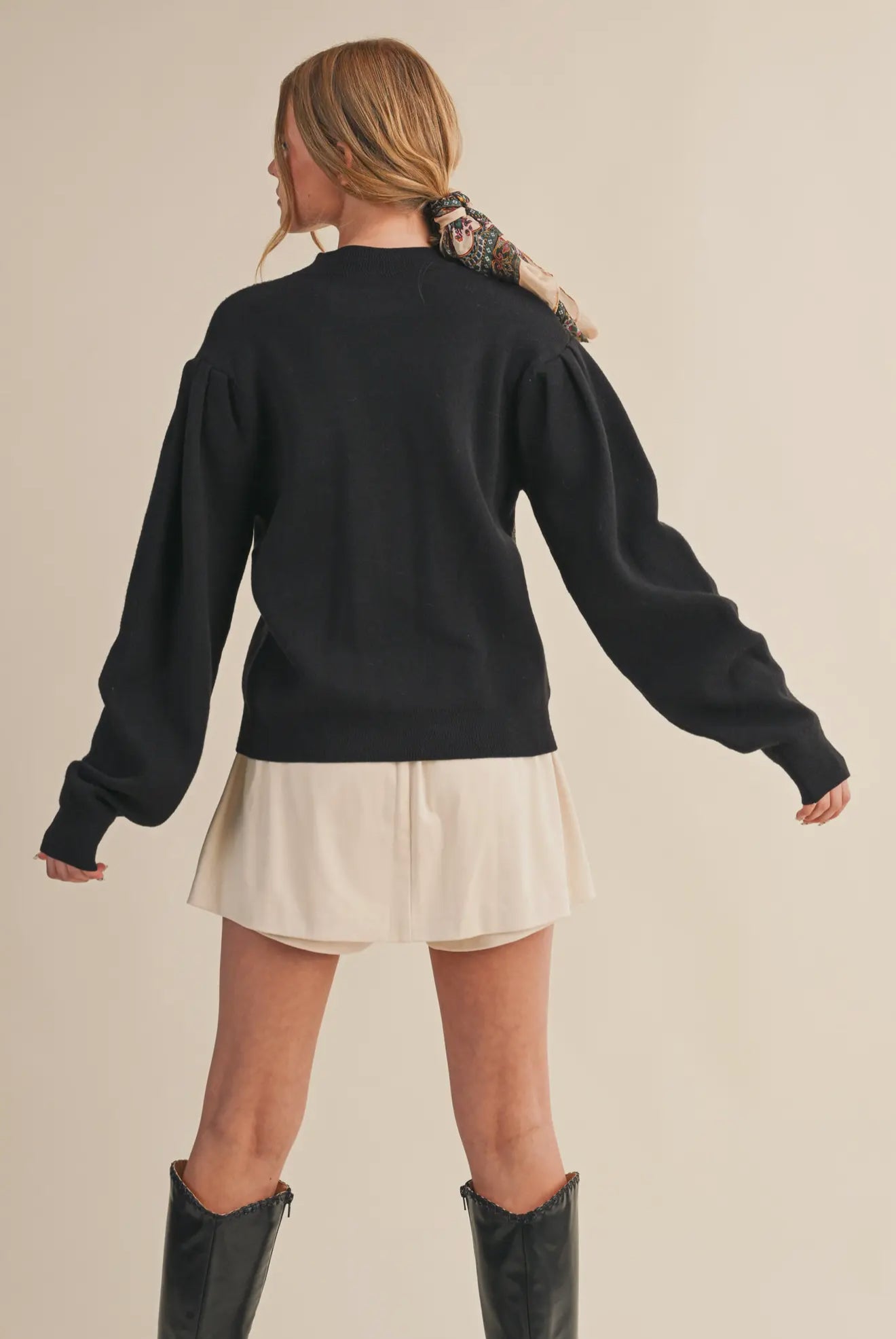 Mock Neck Puff Sleeve Sweater