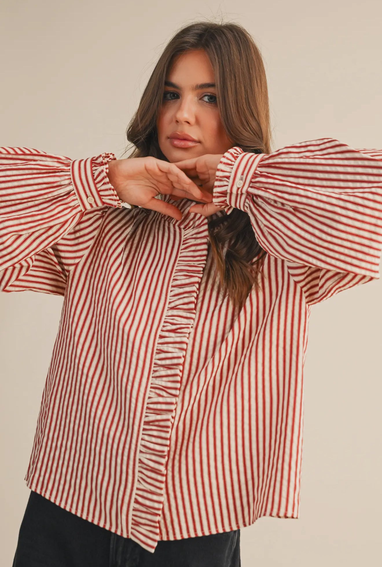 The Gwen Striped Ruffle Blouse
