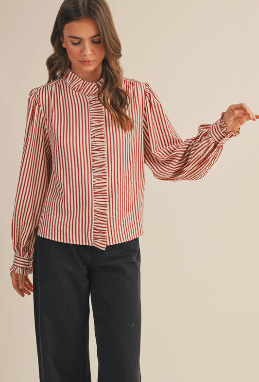 The Gwen Striped Ruffle Blouse
