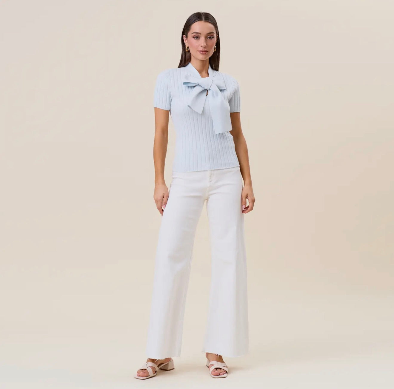 Tie Neck Ribbed Sweater Top