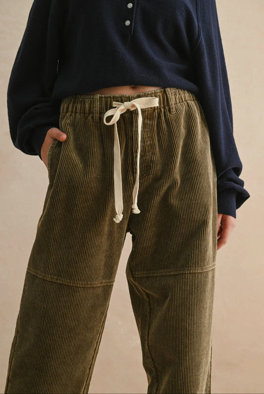 Tie Waist Corduroy Barrel Pants