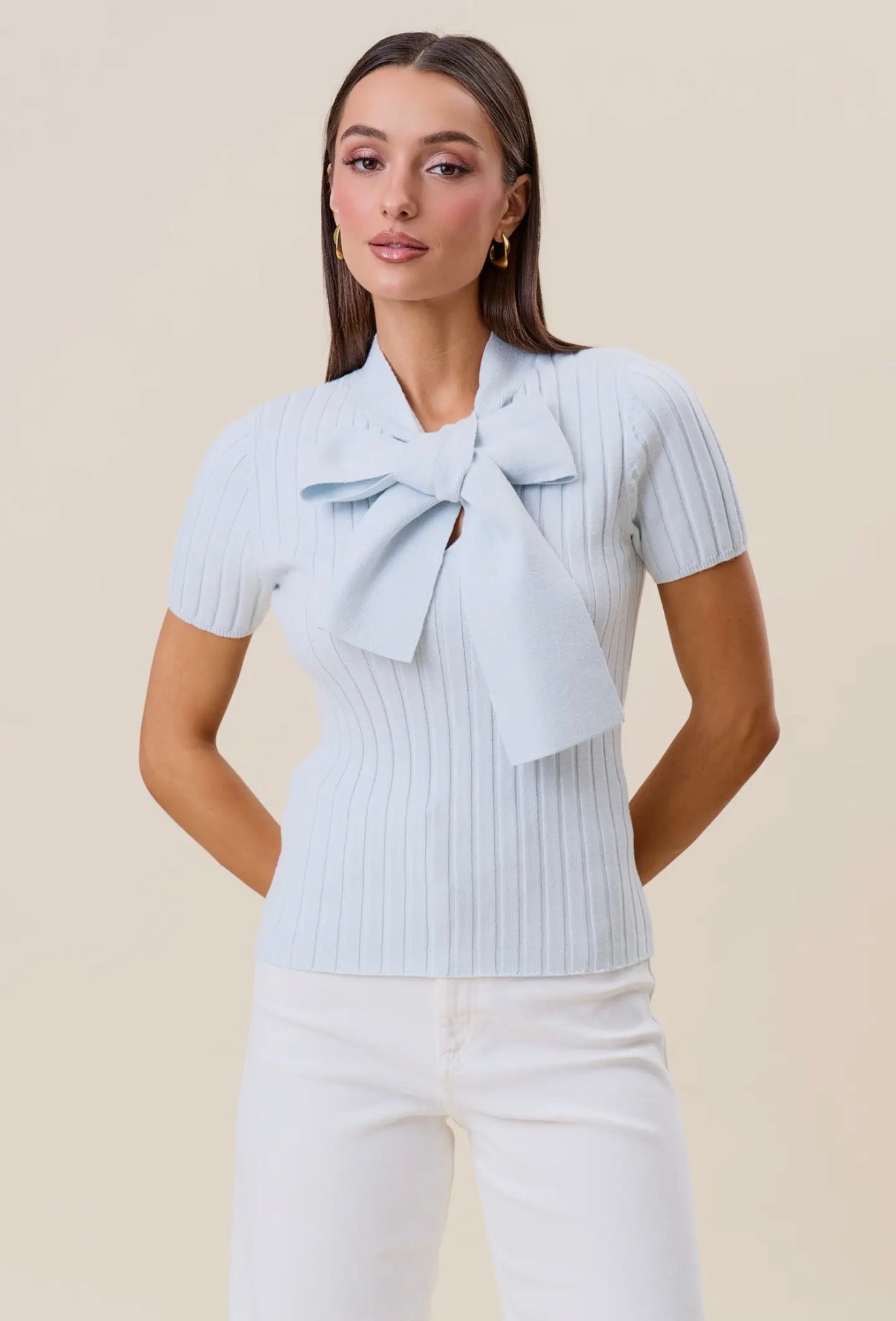Tie Neck Ribbed Sweater Top
