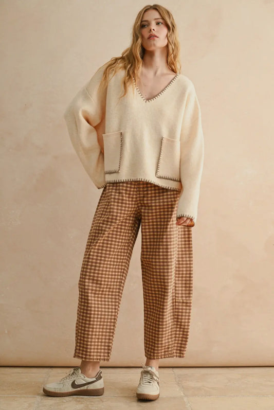 The Chestnut Plaid Barrel Jeans
